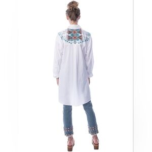 Vintage Collection White Catalina embroidered Western hi low long Shirt sz S